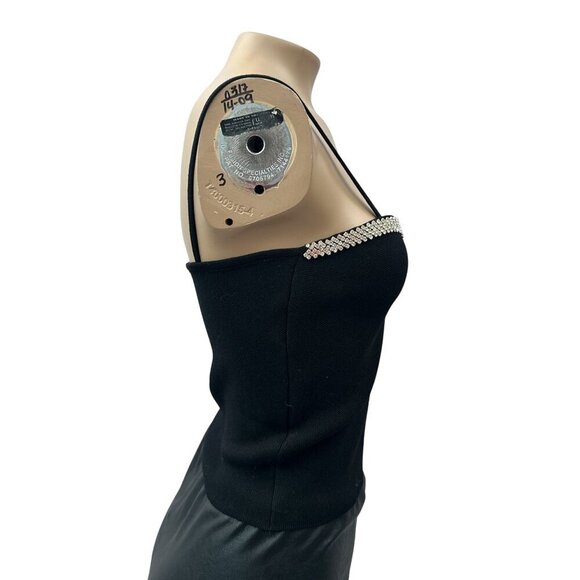 Chanel Black Knit Cropped Cami Top Rhinestone Trim Straps Y2K Women S - Picture 5 of 8